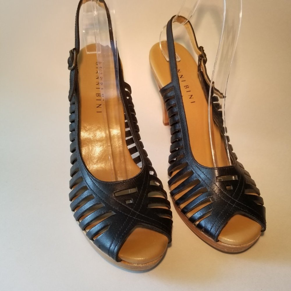 GIANNI BINI 9 1/2 MEDIUM OPEN TOE SLING BACK BLACK SANDAL FW-0005 - Picture 3 of 10